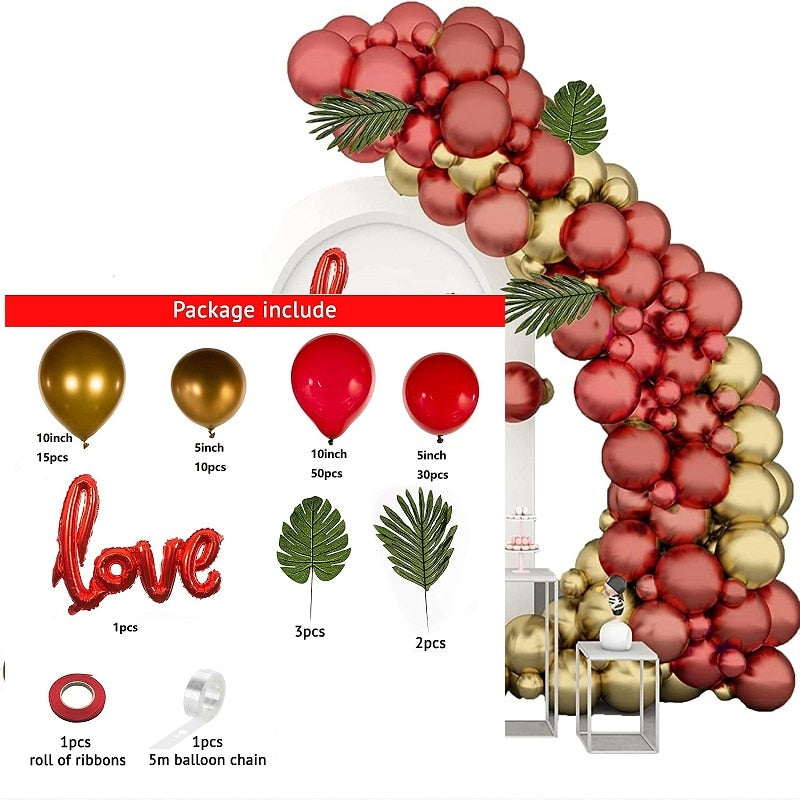 Xpoko 1 Set Of Red And Gold Balloon Arch Garland Set Anniversary Wedding Birthday Decoration Valentine's Day Engagement Party Decorati