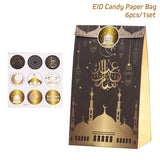 6pcs Eid Mubarak Candy Box Favor Ramadan Gift Bag with Stickers Islamic Muslim Festival Happy al-Fitr Eid Event Party Supplies