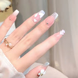 24pcs Love Rhinestones Wear Long Paragraph Fashion Manicure Patch False Nails Save Time Wearable Nail Patch With Glue Fake Nail