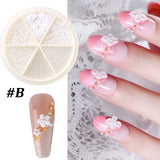 6 Grid/Wheel White Flower Pearl Nail Art Rhinestone Gems Decorations Mixed Mini Caviar Beads Jewelry Manicure Accessory GL1927