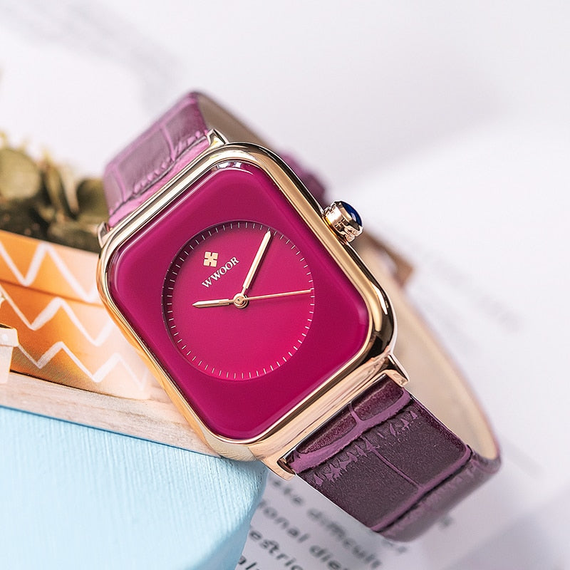 New Fashion Purple Women Watches Casual Analog Quartz Clock Ladies Luxury Dress Leather Waterproof Wrist Watch