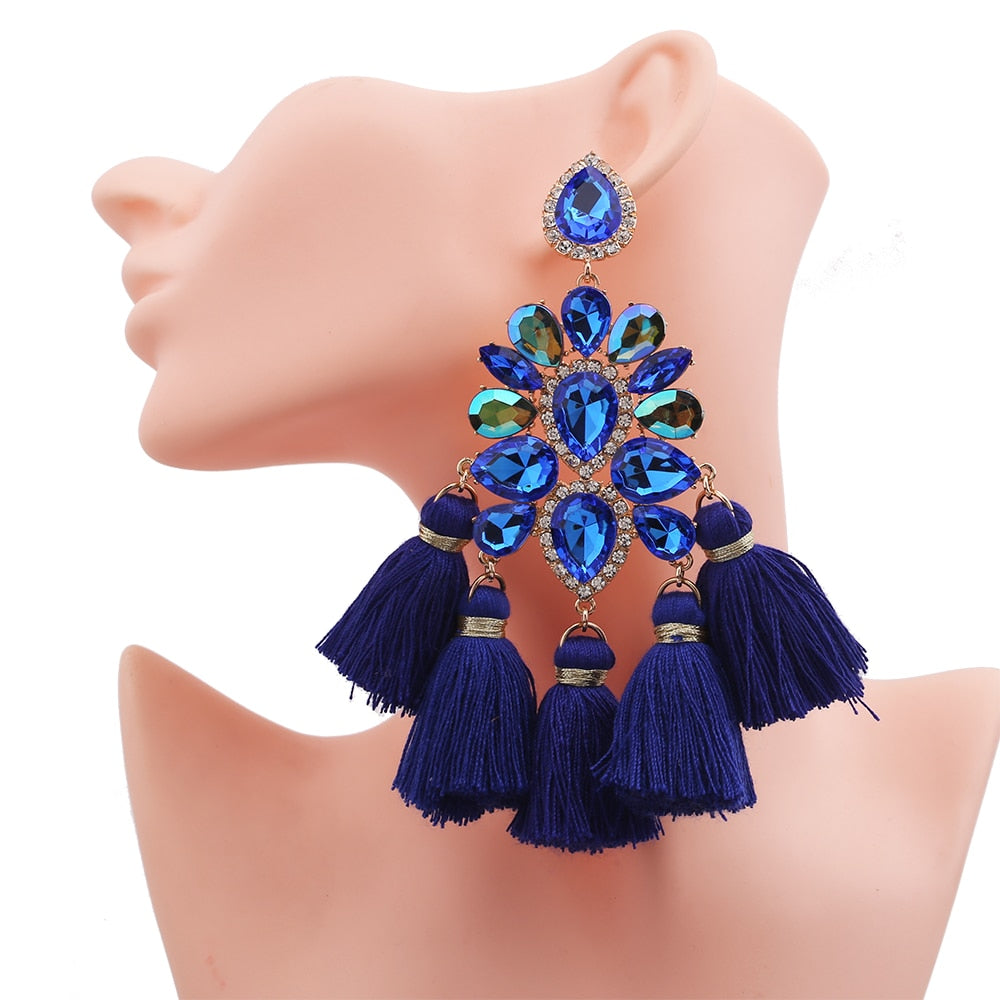 Xpoko Boho New Big Dangle Earrings For Women Vintage Rhinestone Drop Earrings Tassel Classic Party Dangle Earrings Fashion Jewelry For