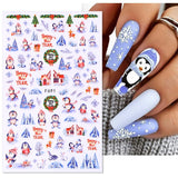 Merry Christmas 3D Nails Sticker Winter Cute Cartoon Sliders Snowflake Elk Xmas Tree Decal UV Gel Polisn Manicures Foils Decor