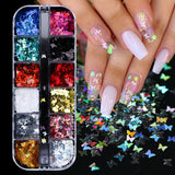 12Grids Sugar Nail Powder Red Sand Coating Shiny Dipping Glitter Powder Mixed Hexagon Sequins Design Manicure Flakes Dust GLRD05