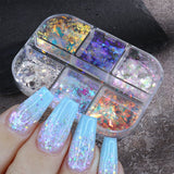 6 Grids/box Laser Square Nail Sequins Green Purple Holographic Glitter Flakes 3D Charm Nail Art Decoration Accessories GL1909-37