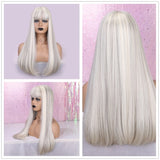 Long Straight Light Purple Synthetic Wigs for Women Girls Cosplay Party Lolita Hair Wigs with Bangs Heat Resistant Fiber