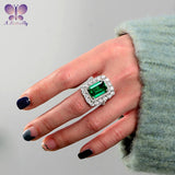 100% 925 Sterling Silver 10x14 MM Emerald Cut High Quality SONA Simulation Diamond Female Ring Luxury Jewelry