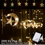 Xpoko Star Moon Led Curtain Garland String Light Eid Mubarak Ramadan Decoration Islam Muslim Party Decor Eid Al Adha Gift Eid Mubarak