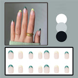 Xpoko 24Pc Detachable Green Almond False Nails Acrylic Tips Wearable Fake Nails Full Cover Nail Tips Press On Nails Ballerina Nail Tip