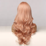 Long Wavy Synthetic Wig Light Pink Women Girls Wig Afro Natural Middle Part Cosplay Party Lolita Hair Heat Resistant Fiber