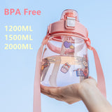 back to school Large Capacity Water Bottle Plastic Kawaii Cup Cute Portable Summer Sports Outdoor Girl Child Tumbler With Straw Strap BPA Free