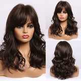 Back to School Short Wavy Bobo Synthetic Wig With Bangs Brown Honey Golden Cosplay Wig With Highlight For  Women Girls Lolita Cute