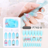 24Pcs/Box Detachable Gradient Transparent False Nails Pink Butterfly Rhinestone Stiletto Sharp Fake Nails Full Cover Manicure