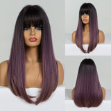 Long Straight Light Purple Synthetic Wigs for Women Girls Cosplay Party Lolita Hair Wigs with Bangs Heat Resistant Fiber