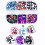 6 Grids/box Laser Square Nail Sequins Green Purple Holographic Glitter Flakes 3D Charm Nail Art Decoration Accessories GL1909-37