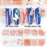 12 Grids 3D Nail Rhinestone Moon Gold Butterfly Heart Nail Art Charms Caviar Beads Decoration Ongles Manicure Accesoires GL1875