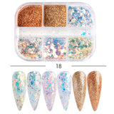 6 Grids/box Laser Square Nail Sequins Green Purple Holographic Glitter Flakes 3D Charm Nail Art Decoration Accessories GL1909-37