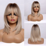 Medium Straight Bob Synthetic Wig With Bangs Blonde Honey Wigs For Women Cosplay Daily Hair Wig Heat Resistant Fiber