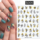 3D Nail Stickers Decals Ink Watermark Spring Summer Black Lines Flower Leaf Tree For Manicures Nail Art Decoration