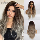 Xpoko EASIHAIR Long Dark Brown Wave Synthetic Wigs For Women Middle Part Heat Resistant Wigs Female Faker Hair Daily Cosplay Party