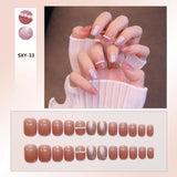 Bow Short Level False Nails Adhesive 3D Beautiful Stick-on Nails Artificial Square Jump Color Fake Nails with Design Z350