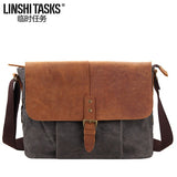 Casual Men's messenger bag The first layer of cowhide and wear-resistant canvas 14 inch Laptop Men Briefcase Padded Shoulder Bag