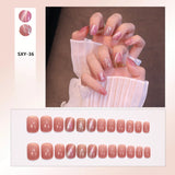 Bow Short Level False Nails Adhesive 3D Beautiful Stick-on Nails Artificial Square Jump Color Fake Nails with Design Z350