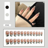 24pcs False Nails Ballet Purple Leopard Print Mid-length Coffin Paragraph Press on Long Ballerina Women Manicure Patch Wearable