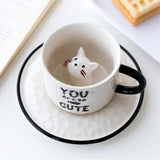 Xpoko Cute Cat Ceramics Mug With Tray Handle Coffee Milk Tea Porcelain Cup 220Ml Pet Cat Lovers Kitchen Tool Lovely Creative Gifts