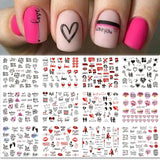 12pcs Valentines Heart Letter Flower Sliders for Nails Manicuring Nail Art Decoration Water Decals Sticker Tips