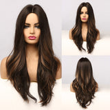 Natural Middle Part Synthetic Wigs for Black Women Long Wavy Hair Cosplay Black Brown Golden Highlight Wig Heat Resistant