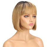 Short Colored Straight Bob Human Hair Wig With Bangs For Black Women Natural Glueless Brazilian Remy Blonde 613 Wavy Wigs