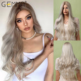 Long Wavy Ombre Blonde White Synthetic Wigs for Women Cosplay Daily Party Middle Part Hair Wigs High Temperature Fiber