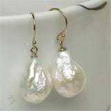 14-16mm White Baroque Pearl Earrings 18K Hook fine jewelry classic fashion diy noble AAAA personality