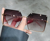 Blue Light Blocking Glasses Oversized Sunglasses Women Vintage Alloy Chain Rivet Square Eyeglasses Frame Men's Glasses