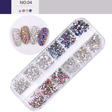 12 Grids Colorful Crystal Nail Art Rhinestones Acrylic Nail Stones Beads Studs Flat Back Glitter Tips 3D Nails Art Decorations