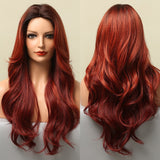 Long Body Wave Red Brown Copper Synthetic Wigs For Women Afro Natural Middle Part Cosplay Fake Hair High Temperature Fiber