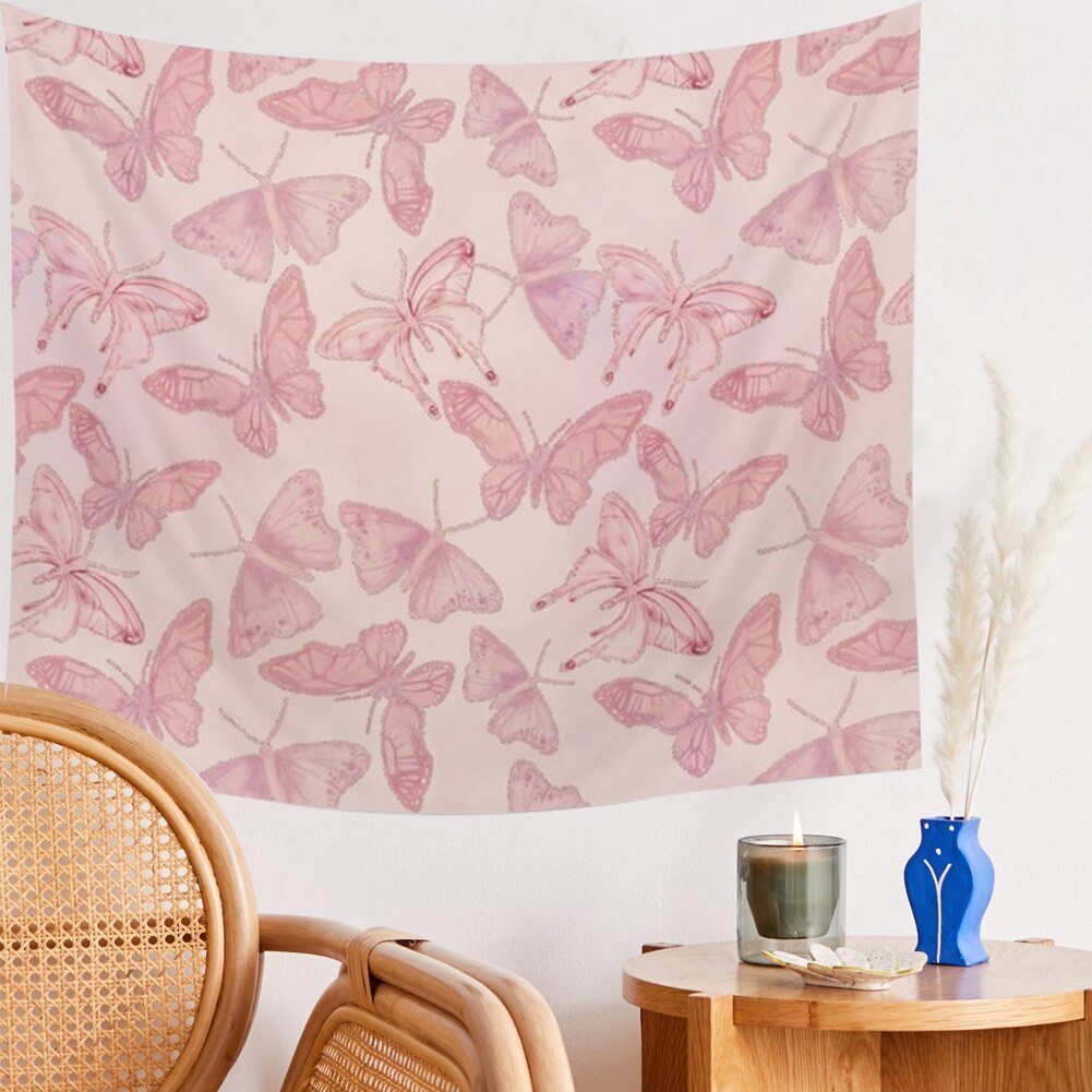 Pink Butterfly Tapestry INS Tapestry Pink Tenure Hippie Tapestry Indian Elephant Boho Decor Background Wall Cloth Tapestries