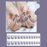 Xpoko 24pcs Purple Gray Fake Nail Patch Cat Eye False Nail Patch Press On Finger Nail Tips Detachable Full Cover Acrylic Nails