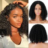 Xpoko Wigs Women's Short Curly Wig Short Afro-Style Curly Wigs Black Middle Part Natural Hair Heat-Resistant