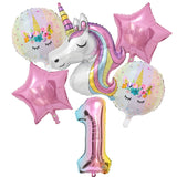 Xpoko 1Set Rainbow Unicorn Balloon 32 inch Number Foil Balloons 1st Kids Unicorn Theme Birthday Party Decorations Baby Shower Globos