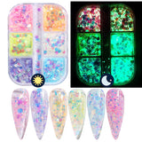 6Grids Black Nail Flakes Sequins Butterfly Hexagon Silk Line Winter Design Nail Art Decoration Paillette Manicure Tips GL1909-28