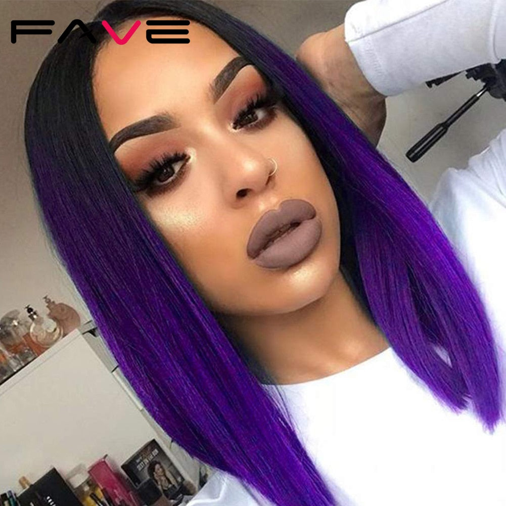 FAVE Ombre Black Purple/Blonde/Grey/Flax Brown/ Straight Synthetic Wig Shoulder Length Middle Part Cosplay For Women's Daily Wig