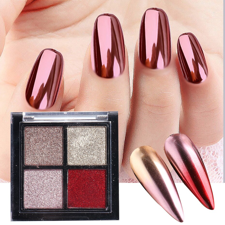 Xpoko 1 Set Mirror Laser Nail Glitter Powders Solid Holographic Chrome Pigment Dust Metallic Nail Art Decoration With Brush GL1933