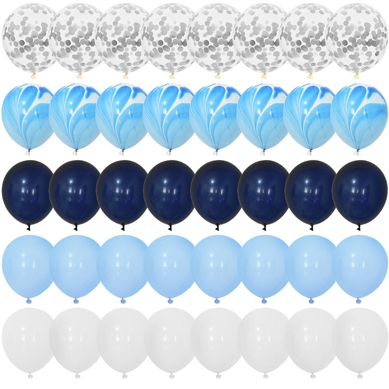 Xpokp 40Pcs Blue Balloons Set Agate Marble Metallic Confetti Balloon For Kids Birthday Party Baby Shower Graduation Decoration Wedding