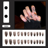 24 PCS Pointed Tip Glossy Fake Fingernails Dark Gothic Halloween makeup False Nail Tips Full Cover Press on Nails Tips With Glue