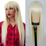 Xpoko Wig Long Straight Long Wig Bangs Mixed Black And White Wig Heat-Resistant Fiber Suitable For Women