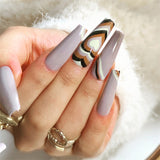 Reusable Glossy Ombre Gray Long Coffin Acrylic 24pcs Set with Glue Press on Fake Nails JP905