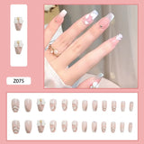 24pcs Gradient Cherry False Nails Tips Coffin Press On Nail with Butterfly Print Design Girl DIY Nail Patch Removable Fake Nails