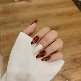 24pc Black Border Wear Long Paragraph Fashion Manicure Patch False Nail Full Cover Wearable Coffin Fake Nail Matte Ballerina Art